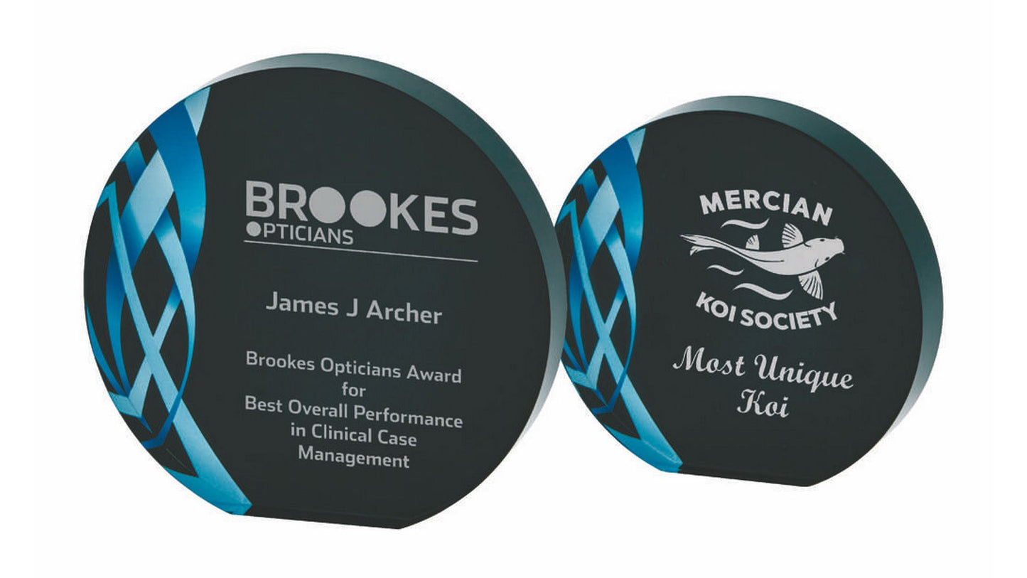 T4050 Triangular Blue Glass Award - Black Background