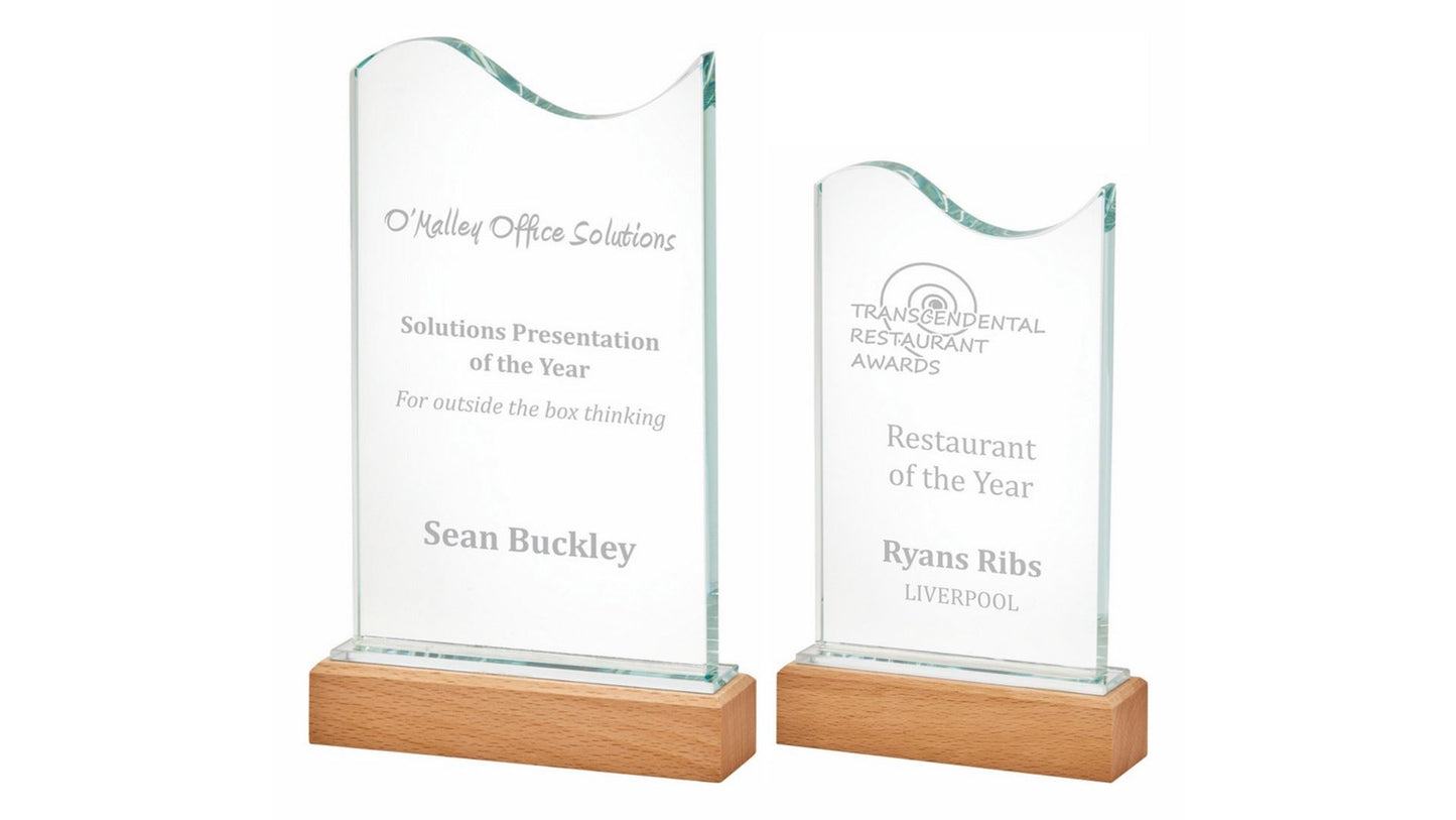 T4102 Glass Stand with Wavy Top and Wood Base