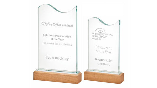 T4102 Glass Stand with Wavy Top and Wood Base